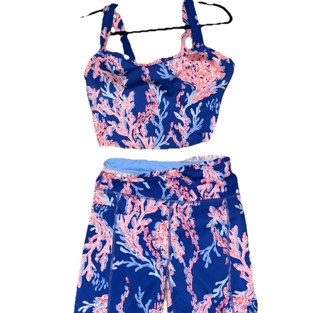 Lilly Pulitzer Luxletic Blue and Pink Coral Print Set Women’s - Picture 2 of 5